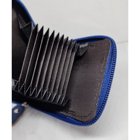 Blue Leather Mini Credit Card Case Card Slot Card Holder Wallet with ID Window - Picture 8 of 15